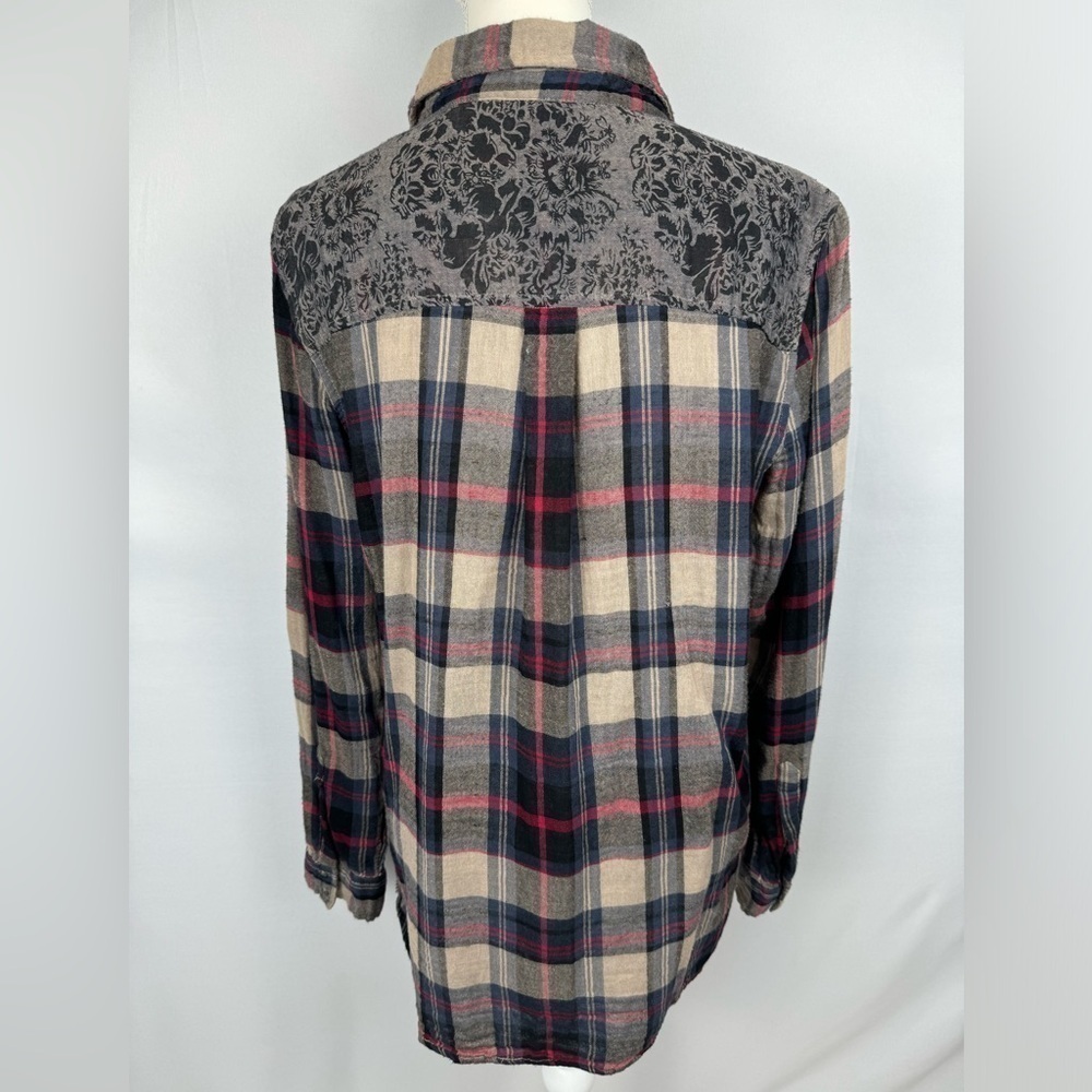 Vintage America Blues Celeste Flannel Tunic Plaid Patchwork Long Sleeves Large